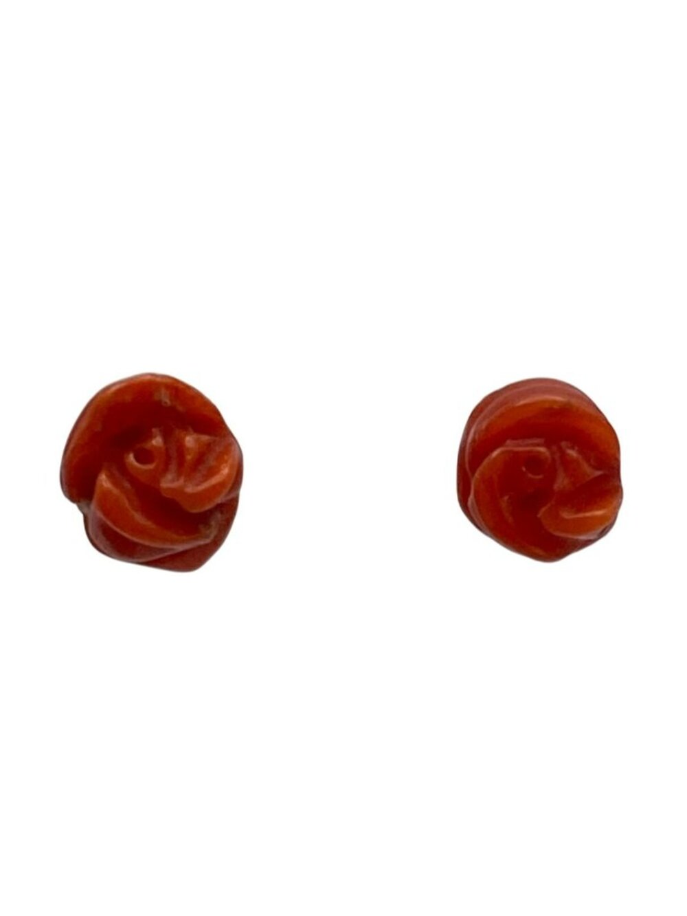 Red Orange Coral Sterling Silver Rose Flower Earrings Stud Vintage Hand Carved